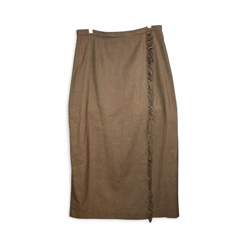 Vtg‎ 90s Stonebridge Womens Wrap Skirt Maxi Houndstooth 16 Fringe Heritage Prep